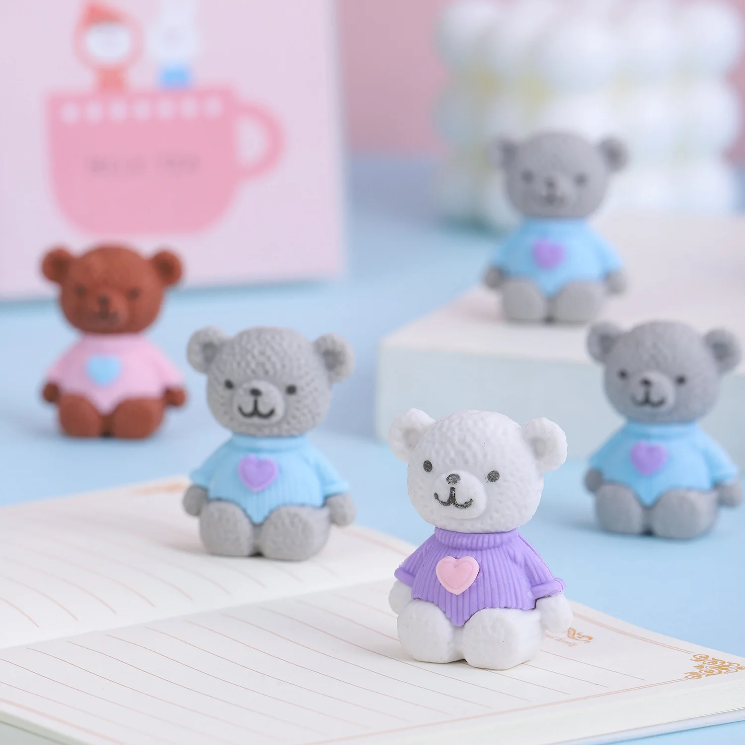 30 Pcs Love Heart Bear Animal Pencil Rubber Eraser/ Creative Learning Stationery/ Children Student School Prize Christmas Gift