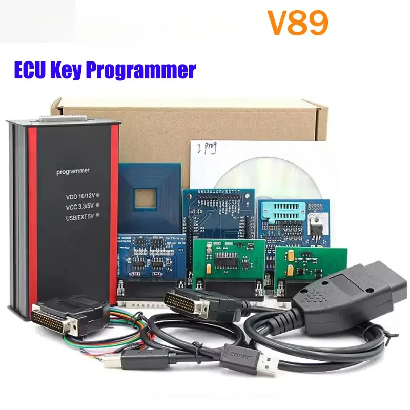 V89 Full Adapter ECU Key Programmer IPROG+ Tool for Airbag Reset Dashboard Eeprom IMMO Car Radio