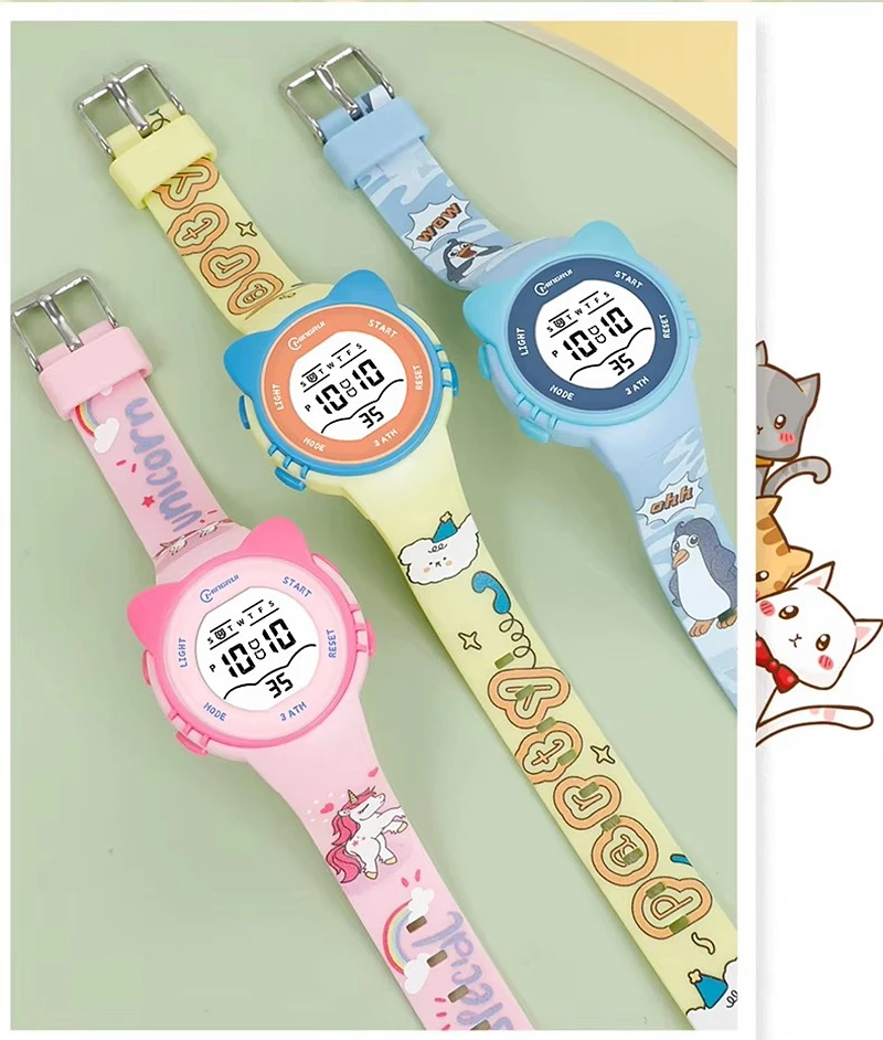 Montres enfants mignon rose numérique enfants montre pour garçons filles 30M étanche violet étudiant électronique montre-bracelet LED cadeaux