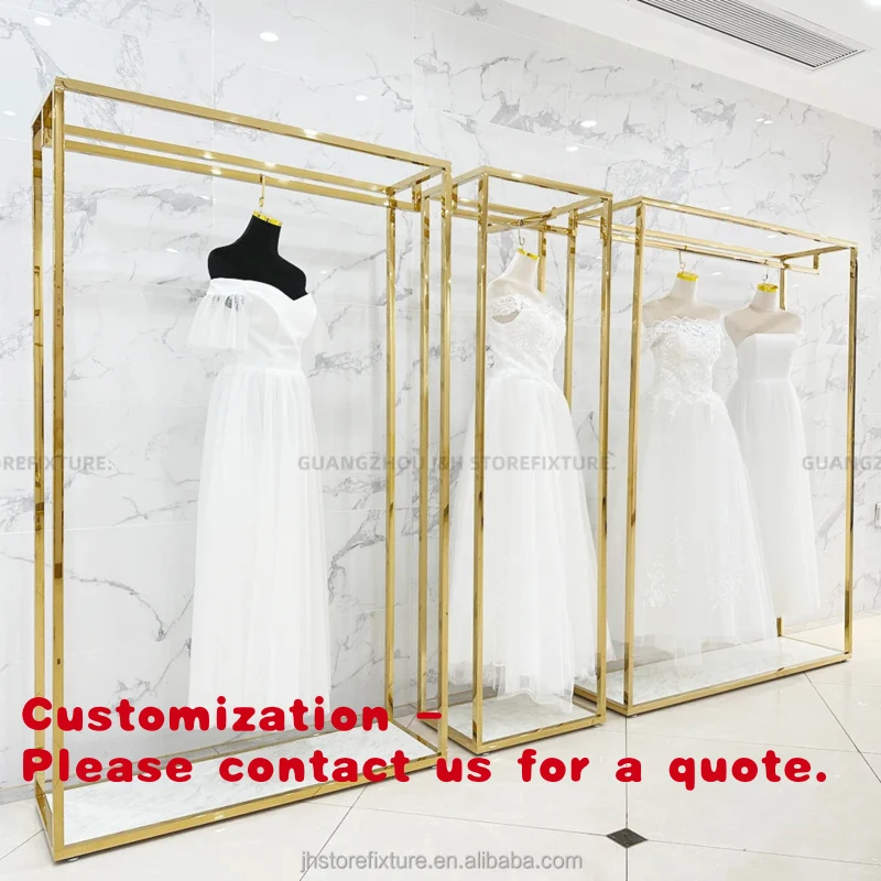 

Customize.Quality Factory Shiny Gold Stainless Steel Customize Clothes Display Rack Women Dress Clothing Store