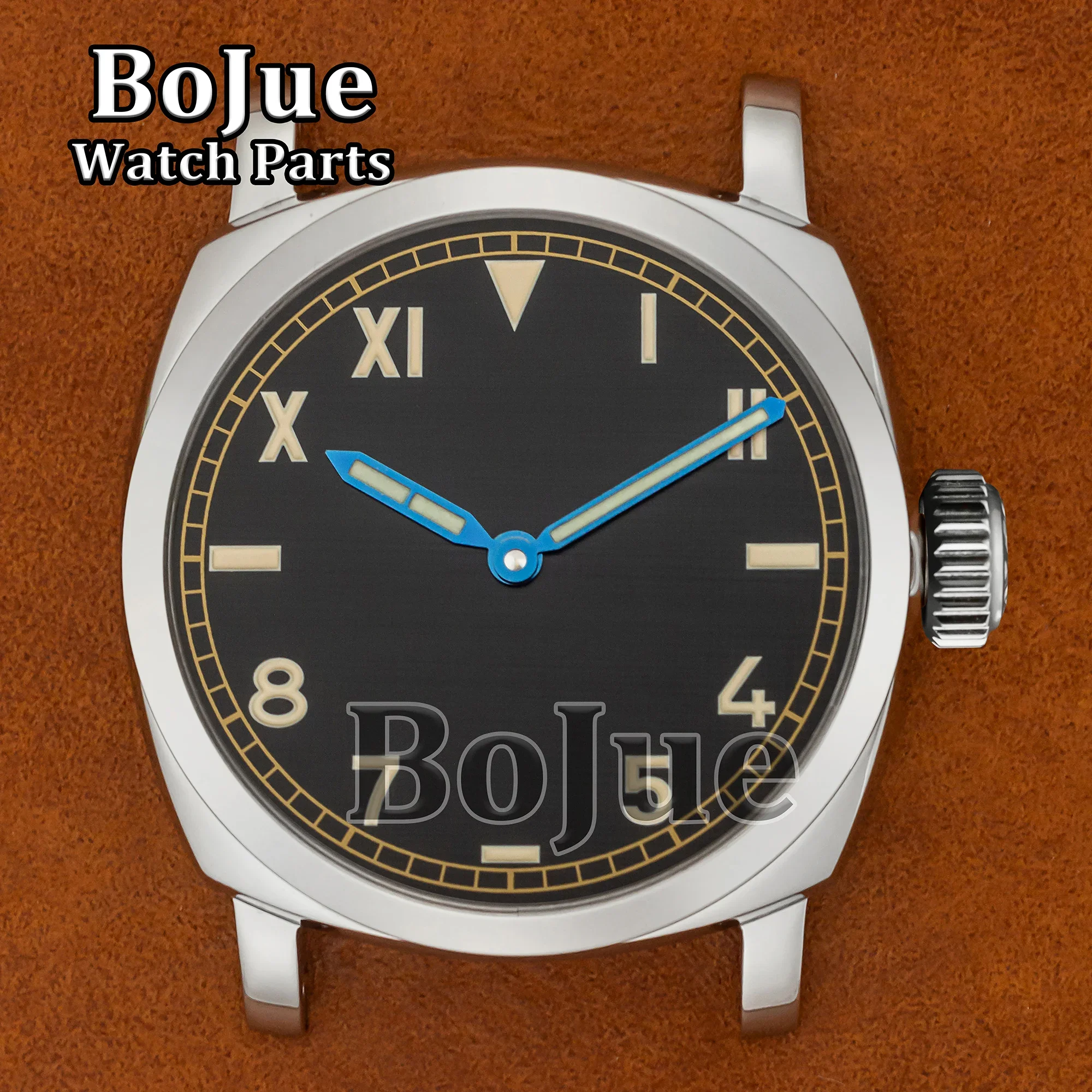 47mm Watch Case Dial Hands Leather Strap 100m Waterproof Vintage Case for Pam 6154 ETA6497/6498 ST3600 Movement Watch MOD Parts