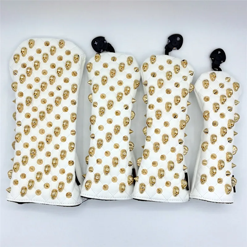 

Gold Rivets Golf Club Head Covers PU Leather Golf Driver Fairway Wood Hybrid Headcovers For Man Women