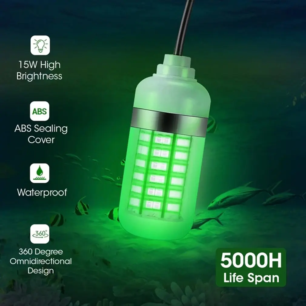 New Outdoor 12v Voltage Waterproof Led Fishing Light Green Light Fishing Light Led Fish Lamp Raft Fishing Lure Fish Light