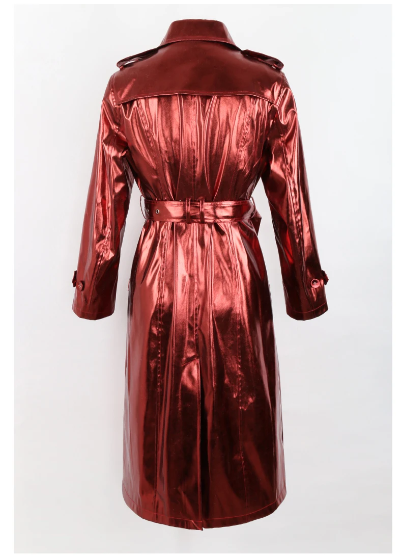 Nerazzurri Spring Autumn Long Shiny Reflective Patent Leather Trench Coat for Women Sashes Double Breasted European Fashion 2022