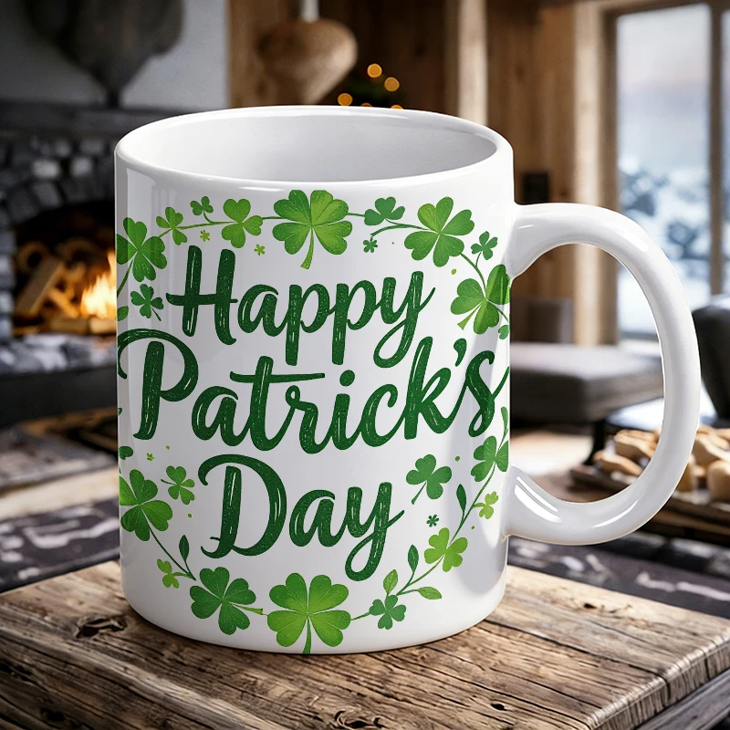 

Happy St. Patrick's Day Shamrock Ceramic Mug, Coffee Cup, Milk Cup, Office Tea Cup,Drinking Cup, Fade-Resistant,Gift for Friends