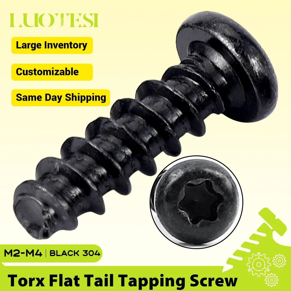 Torx Round Head Self-tapping Flat Tail Screw Black Stainless Steel M2 M2.3 M2.6 M3 M3.5 M4 Six-Lobe Star Head Tapping Screw