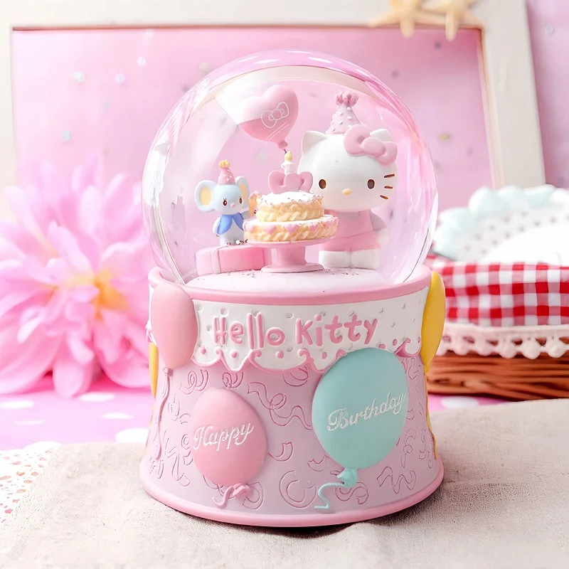 

Sanrio Characters Series Crystal Ball Music Box Hello Kitty Kuromi Music Box Handicraft Home Decoration Girl Birthday Xmas Gift