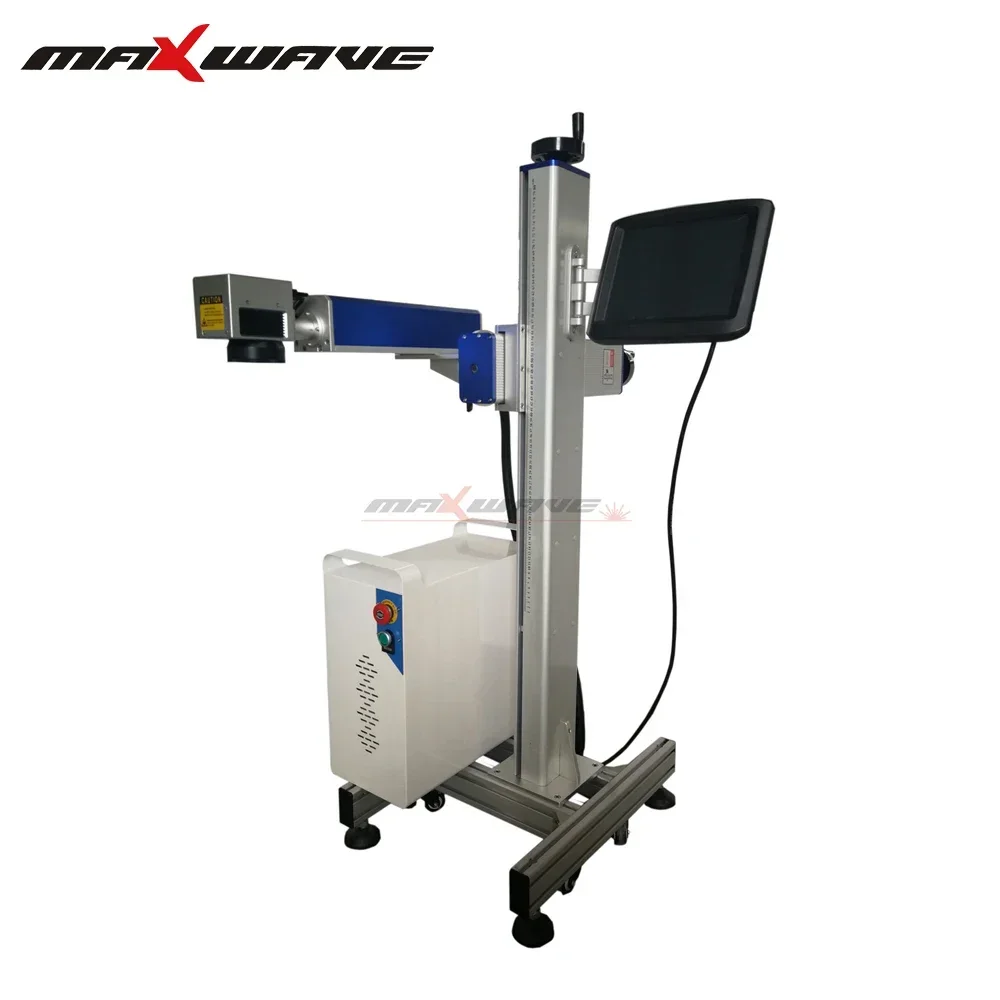 เครื่องเลเซอร์มาร์คกิ้งแบบบินออนไลน์ เครื่องพิมพ์รหัสข้อมูลสําหรับขวดเครื่องดื่ม ถุงบรรจุภัณฑ์ สายผลิตภัณฑ์ เครื่องเลเซอร์แกะสลัก