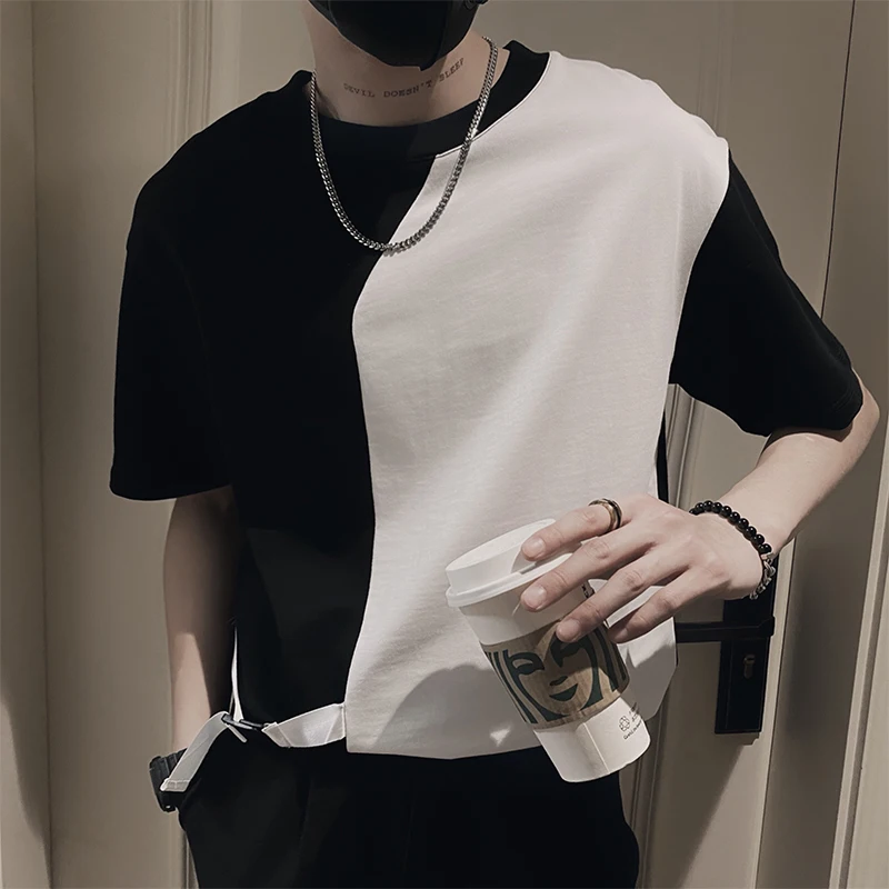 

Summer Men Contrast T-Shirt Short Sleeve Clothing Male Streetwear Fashion Vintage Tops Casual O Neck T-Shirt Tees Shirt D246