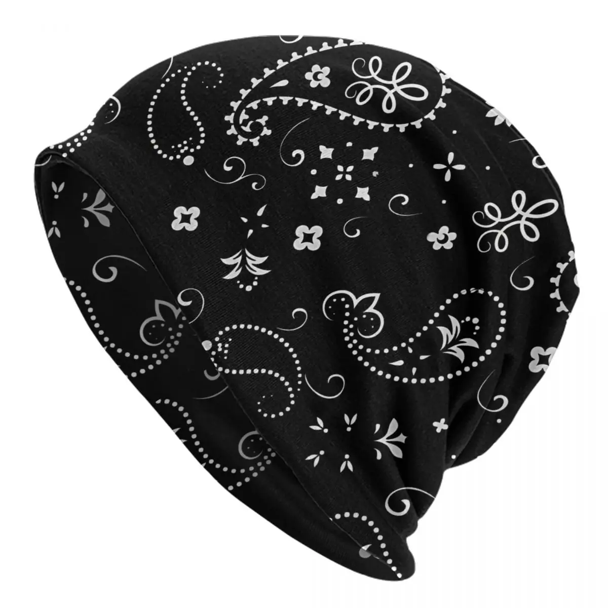 Black Bonnet Homme Autumn Spring Thin Hat Black And White Paisley Chicano Skullies Beanies Caps For Men Women Style Cotton Hats