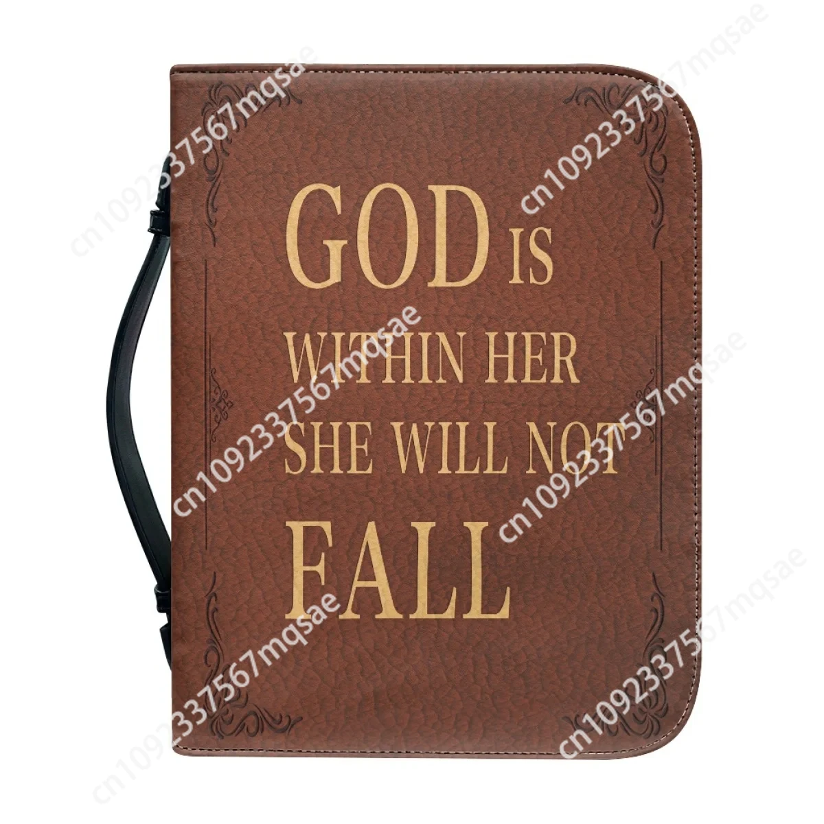 Women's Handbags Portable Bible Storage Bags Fashion New Leather Bible Verse Printing Zippered Handle Church Bible Bag Cover