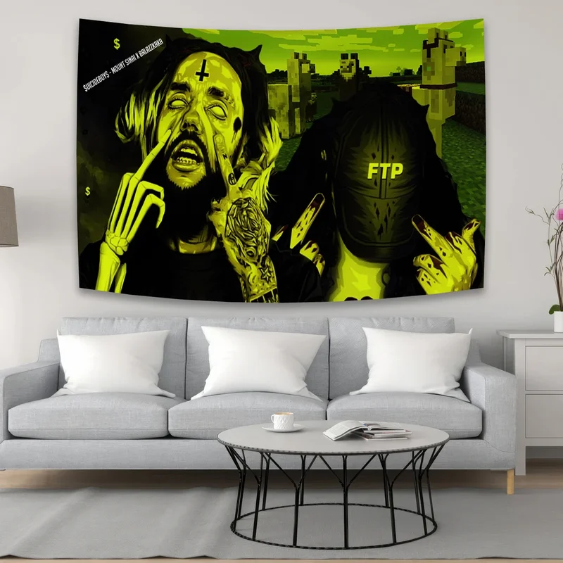 VIKAMA Black White Tattooed Hip Hop Men Tapestry Urban Streetwear Graffiti Portrait Wall Hanging Living Room Bedroom Decor