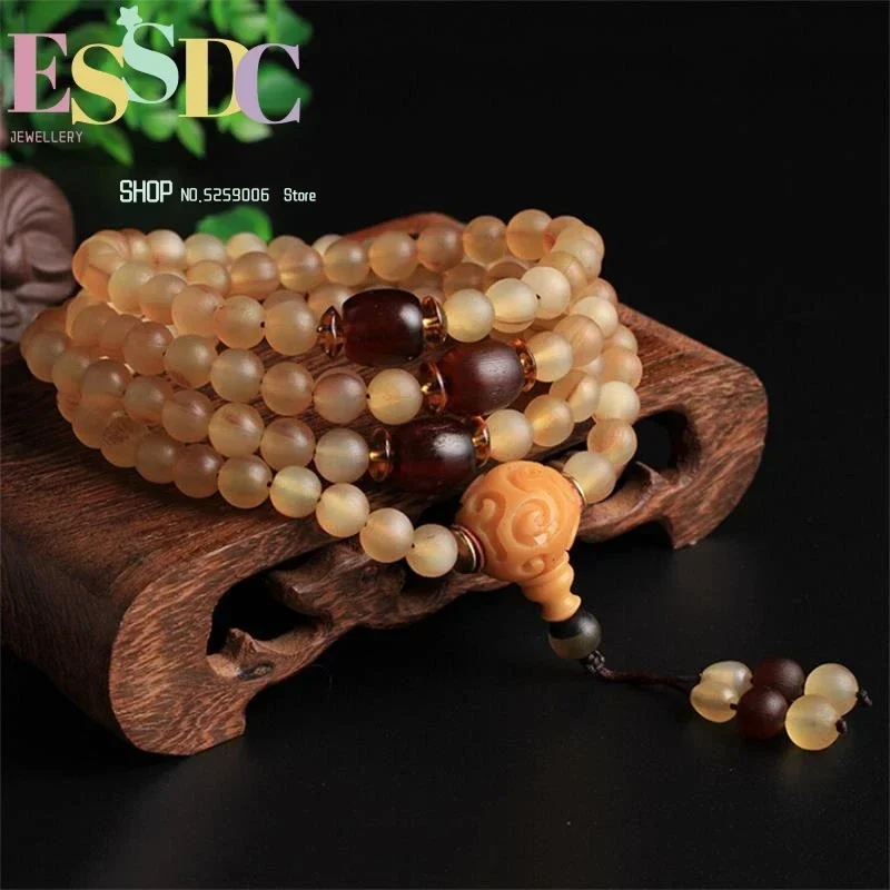 Fashion Tibet Natural Fidelity Sheep  Beads Hand String 108 Mala Bracelet National Wind Female Ornaments Horn Handicraft