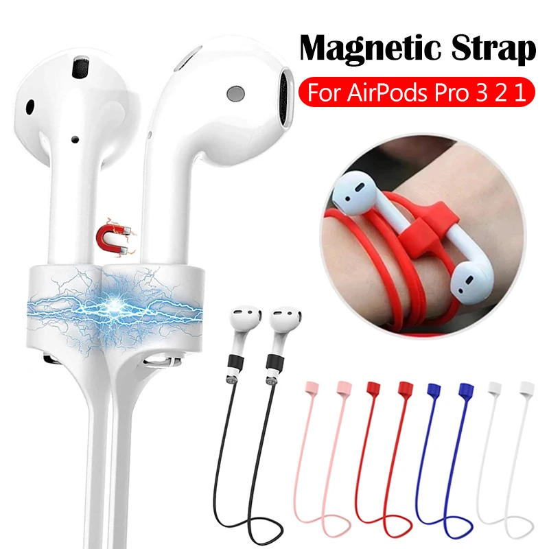 

Silicone Anti-lost Earphone Holder Cable for AirPods 1 2 3 Wireless Bluetooth Headphone Magnetic Silicone Neck Strap Cord String