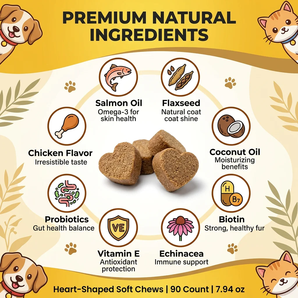 Pet Probiotic Soft Chews for Dogs Promote Healthy Skin & Coat, Alleviate Shedding & Relieve Itching Nutritional Supplement