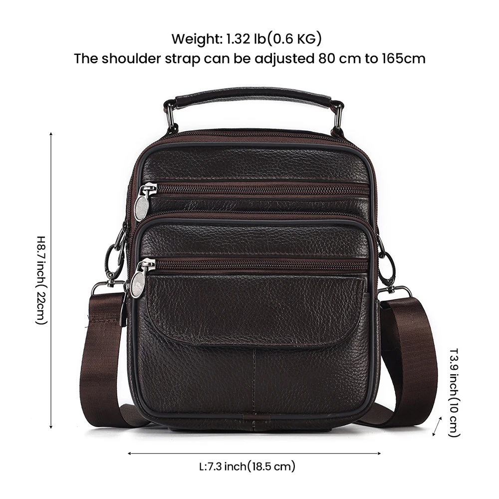 Bolsa crossbody de couro genuíno masculina, bolsa mensageiro para homens, bolsa de ombro da moda, casual, bolsa de viagem, bolsa de mão de grande capacidade