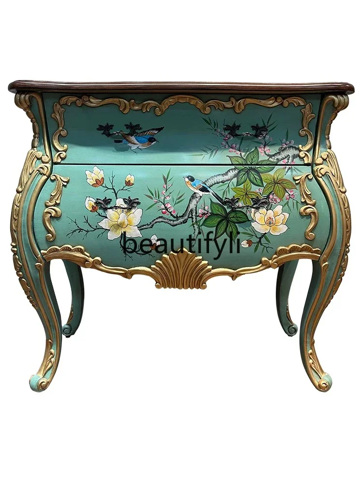 

XZZEntrance hall carved living room chest cabinet American corridor decorative cabinet hand painted long side cabinet