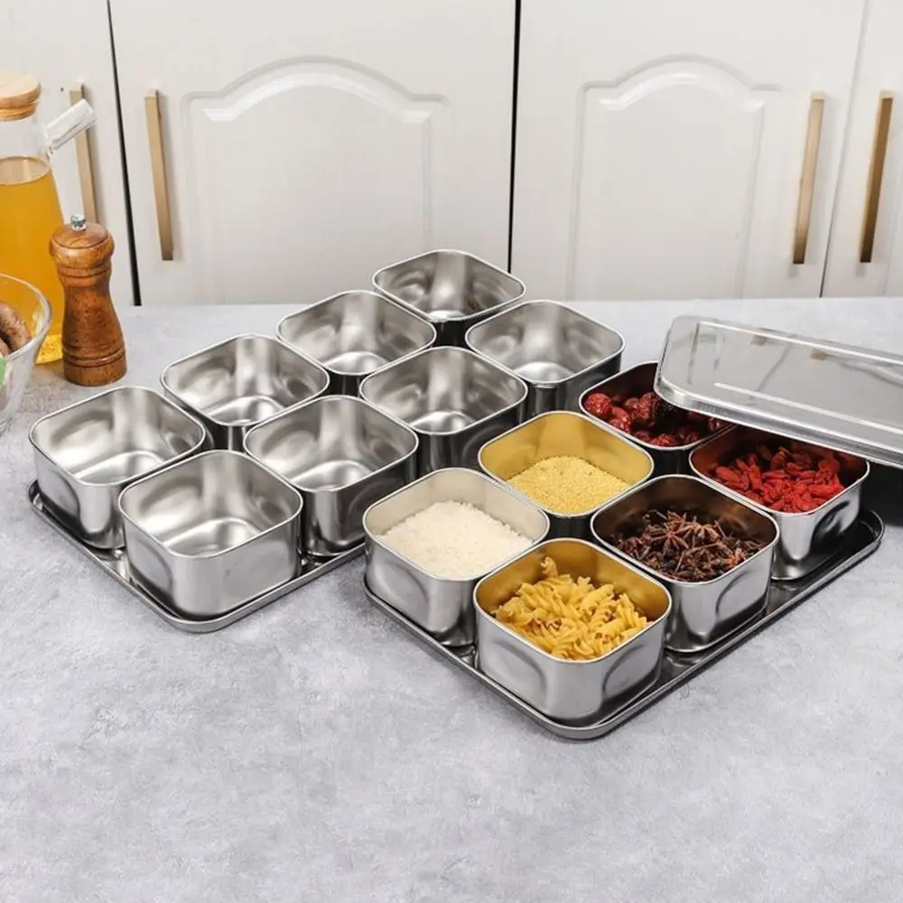 صندوق توابل متين 6/8 شبكات، صندوق تخزين مستطيل مقاوم للصدأ، حاوية طعام من الفولاذ المقاوم للصدأ