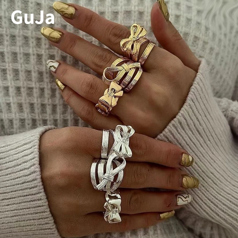 

Modern Jewelry Luxury Temperament Metal Bowknot Rings For Women Female Gifts Delicate Design Accessories 2025 Trend New