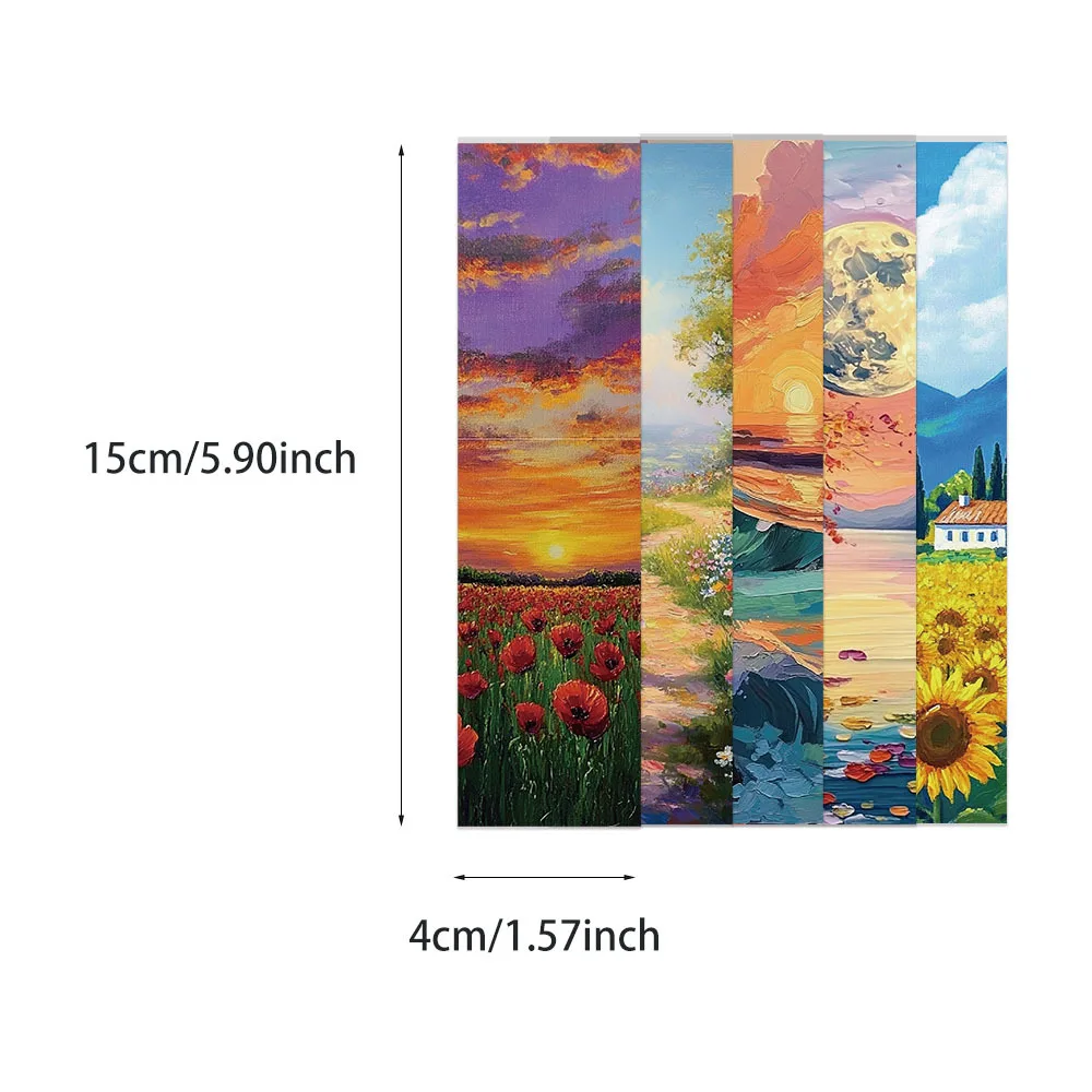 30Pcs Beautiful Romantic Sunset Flowers Grassland Oil Painting Style Art Bookmarks Paper Book Marking Page Number Card Bookmark