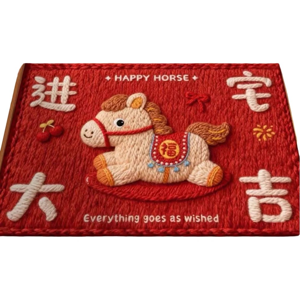 New Horse Pattern New Year Door Mat Red Bath Mat Water Absorption Soft Door Carpet Home Decorations