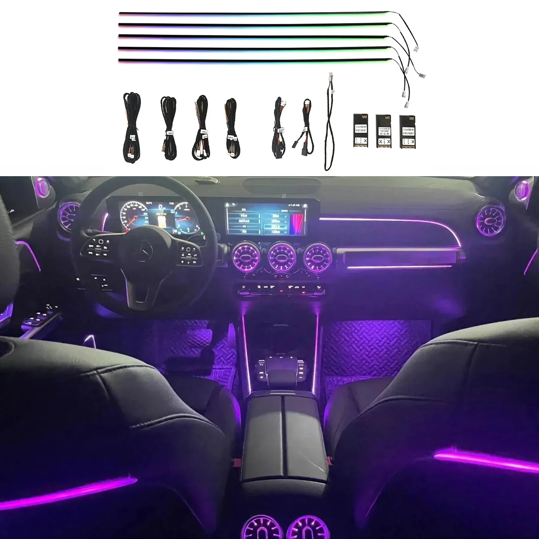 For Benz A/B-class W177 W247 CLA-class C118 GLA/GLB-class W247 Car Interior Upgraded 64 Colors Colorful Active Ambient Light