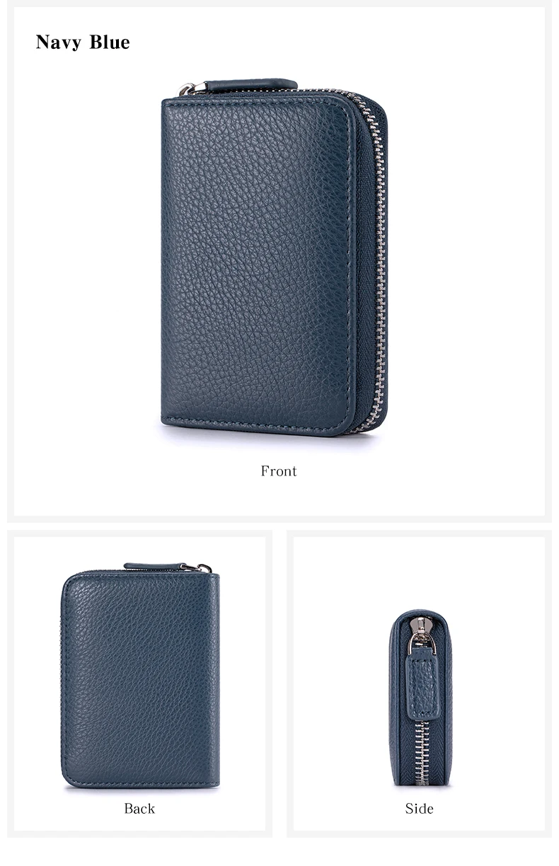 Genuine Leather Small Accordion Card Cases Holder For Women RFID Blocking Zipper Credit Card Wallet with Coin Pouch 2 Cash Slot