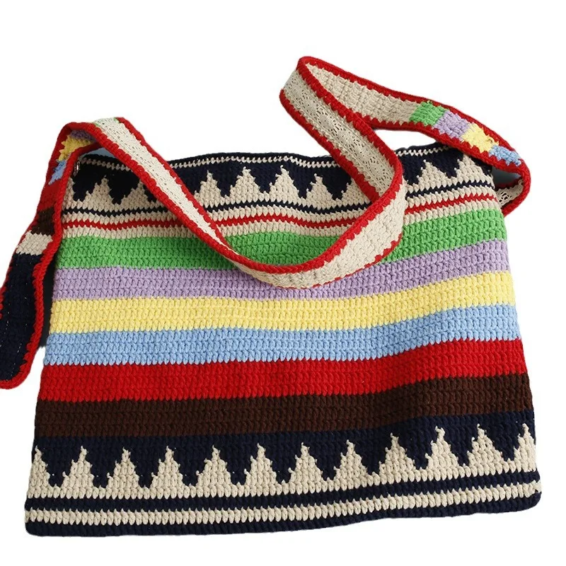

Hand-woven new Chinese-style large single-room women's bags, wool crocheted zipper-sealed flat-piece bags, creative handmade fin