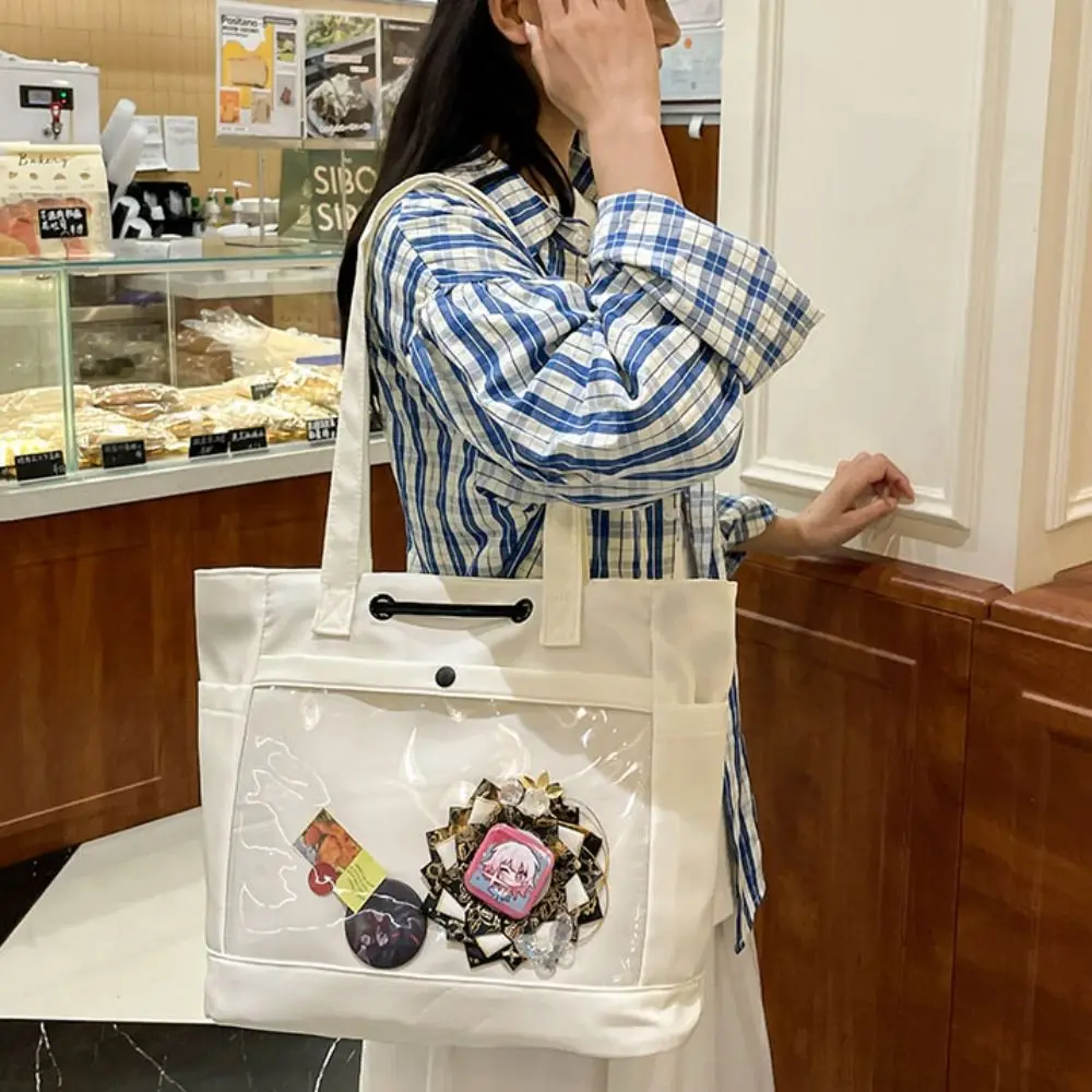 Itabag nilon transparan PVC semua cocok tas Tote kanvas ritsleting gaya Jepang tampilan boneka tas sekolah pelajar wanita