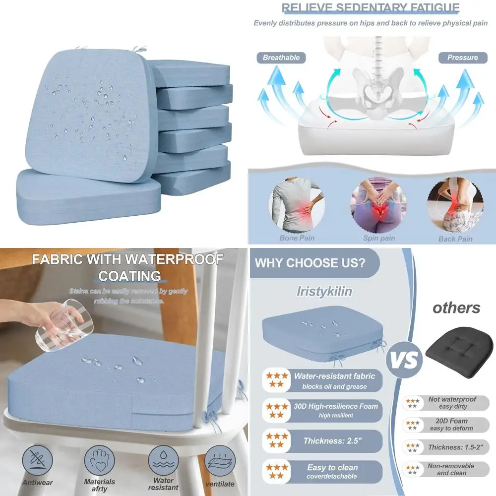 

Set of 8 Waterproof Dining Chair Cushions, 17x16x2.5 Thick, Easy Clean, Non-Slip Backing, High Elastic Foam Padding