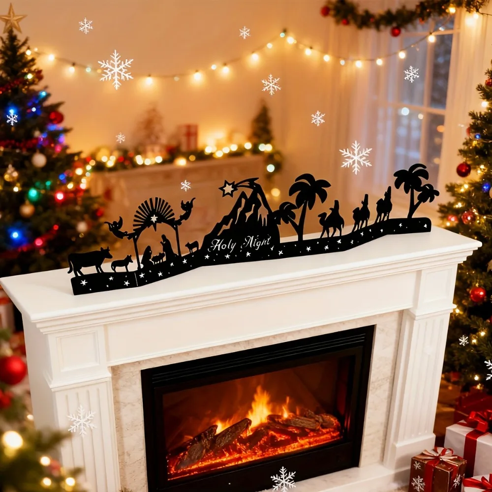 CIFBUY Iron Wall Art Santa Sled Silhouette Metal Sign Nativity Decor For Indoor Outdoor Fireplace Tabletop Elegant Home Decorati