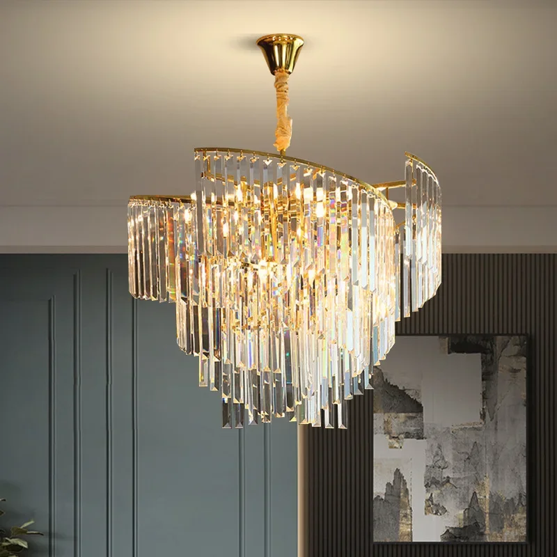 

Post-modern light luxury living room, simple personality crystal chandelier casas prefabricadas para vivir personas lamparas