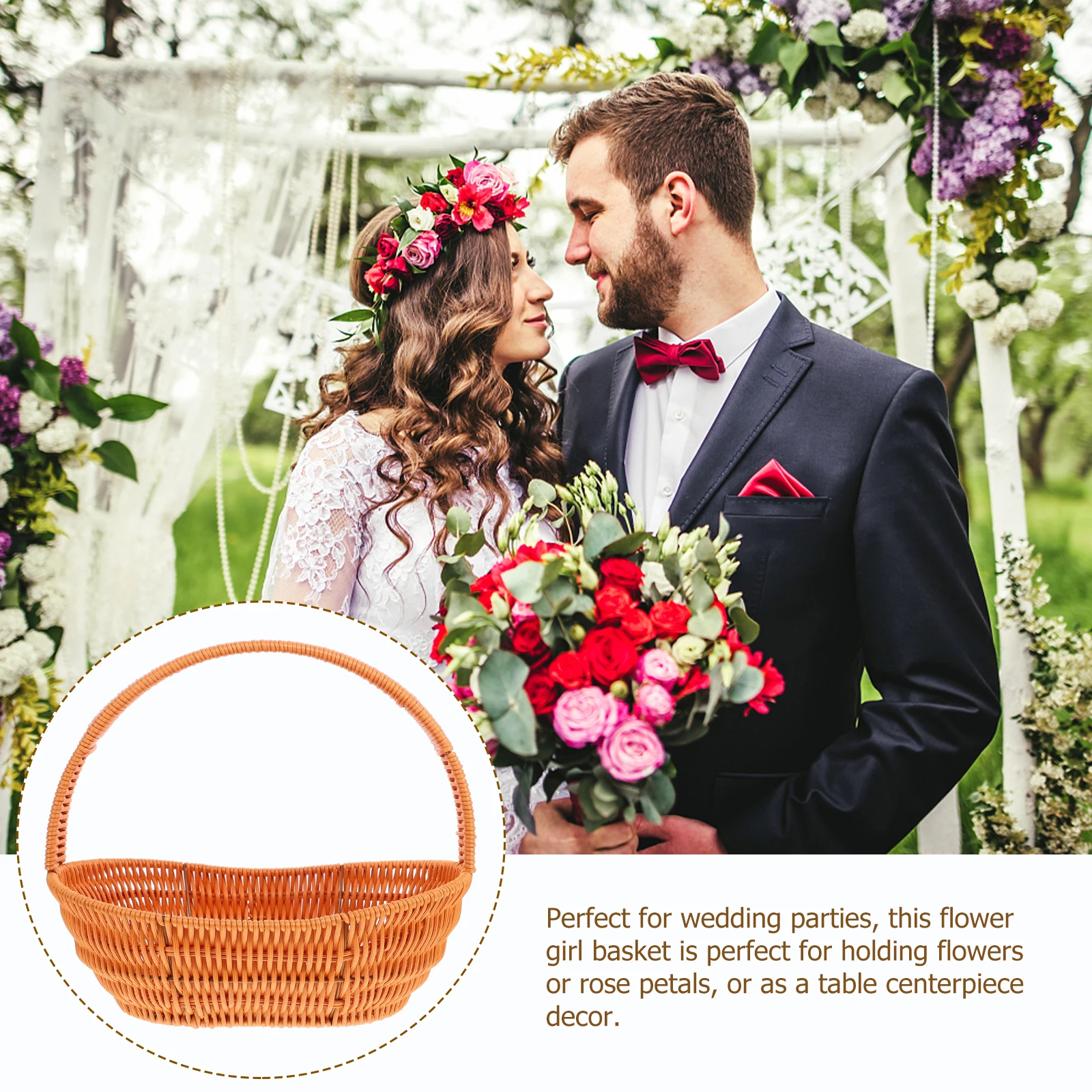 

Imitation Rattan Flower Basket Small Decorative Fruit Vegetable Woven Handles Storage Wedding Gift Handmade Baskets