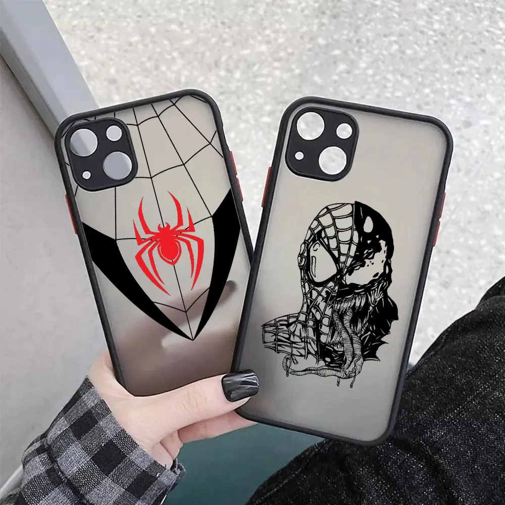 Marvel Comics Clear Case For iPhone 14 13 Pro Max 12 11 Pro SE 2020 XS XR 7 8 Plus Luxury Matte Back Cover Spiderman Venom Manga