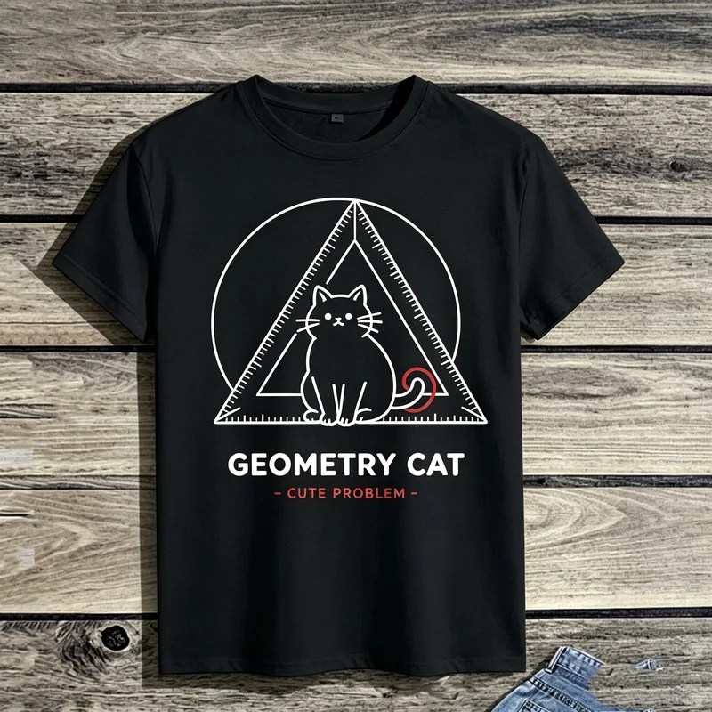 2026 Unisex Geometry Cat Cute Problem Short Sleeve Tee Funny Math Teacher Student Minimalist Graphic Casual Top