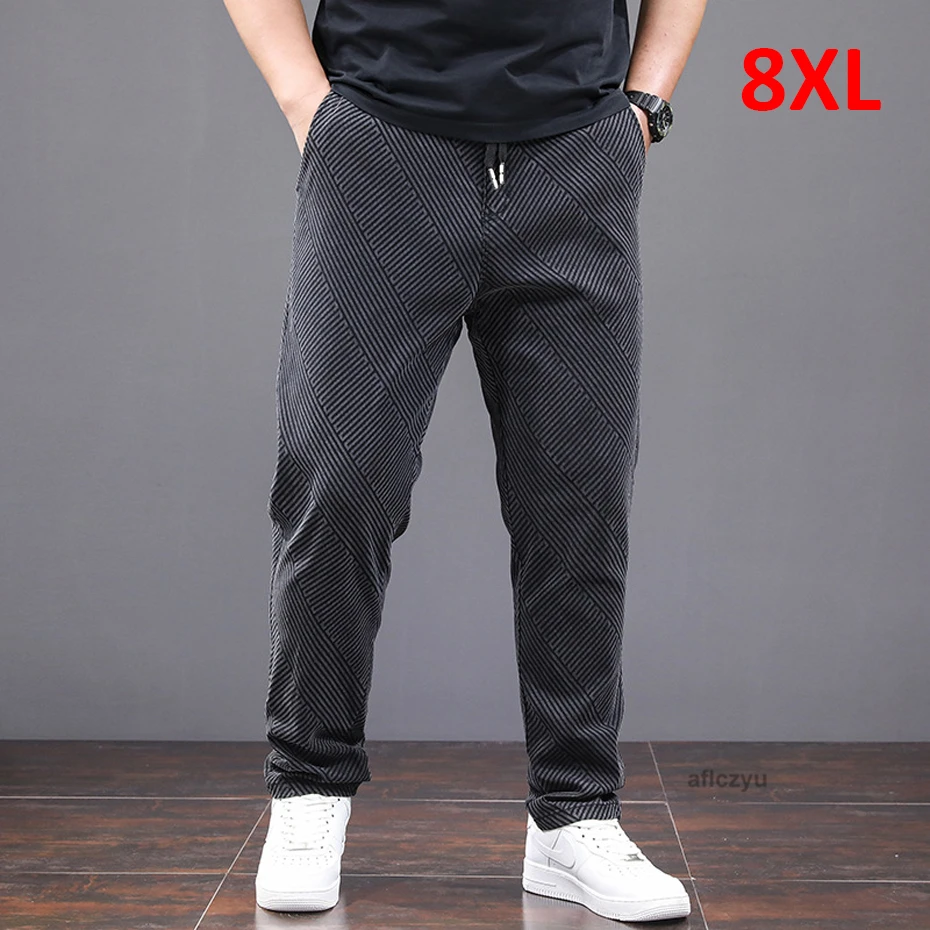 Pantalones vaqueros de talla grande para hombre, pantalón informal de cintura elástica a la moda, diseño de rayas, 8XL