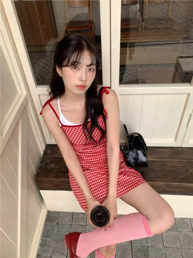 Mini Evening Party Dresses For Women Summer Clothes Women 2024 Red Plaid Dress Bodycon Sexy Date Night Cami Dresses Yellow