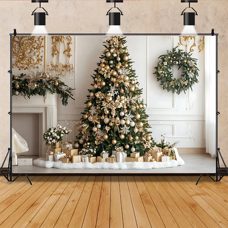 Christmas Decorated Front Door Porch New Year Photography Backdrop Props Window Winter Evening Xmas Room Studio Background RS-03