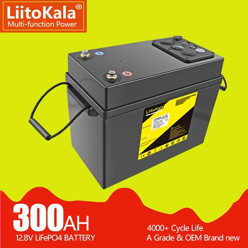 LiitoKala 12V 300AH lifepo4 lithium battery 4s 12.8V 300Ah with voltage display for 1200w inverter boat golf cart UPS