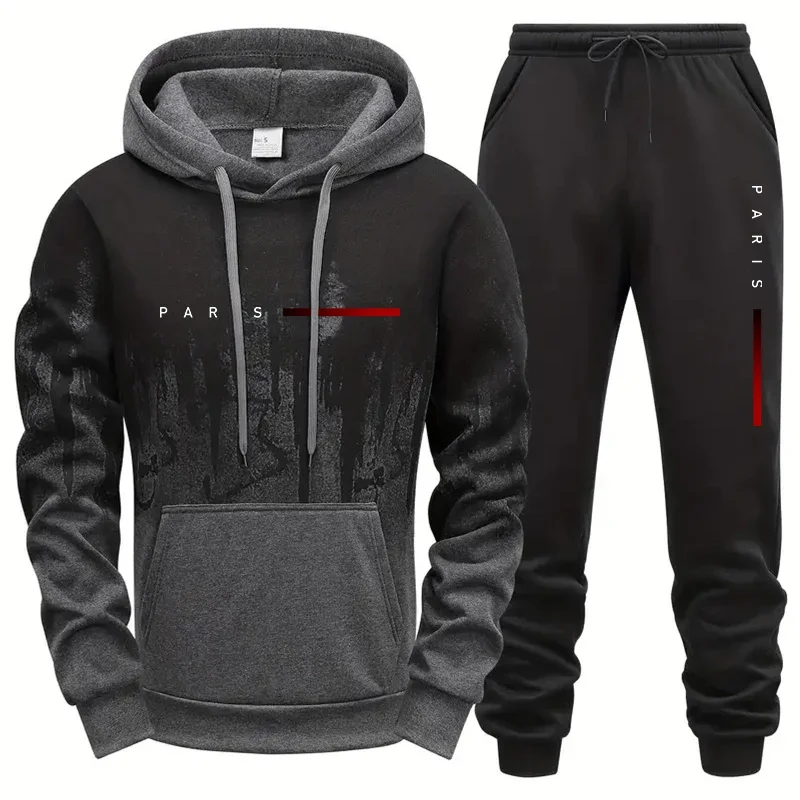 

2025 Autumn/Winter casual men's running hooded sweatshirt, sweatpants, outdoor comfortable streetwear casual jogging sportswear