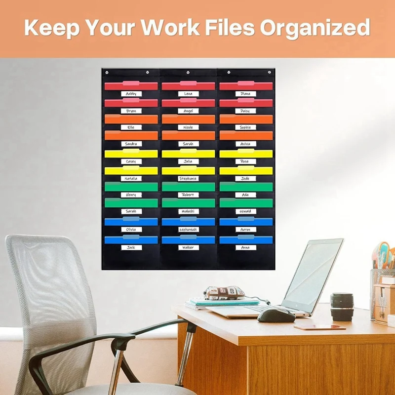 30 Pocket File Pocket Chart, 42Inch Wide X 47Inch Tall - Versatile Wall Hanging File Folder Organizer For Classroom