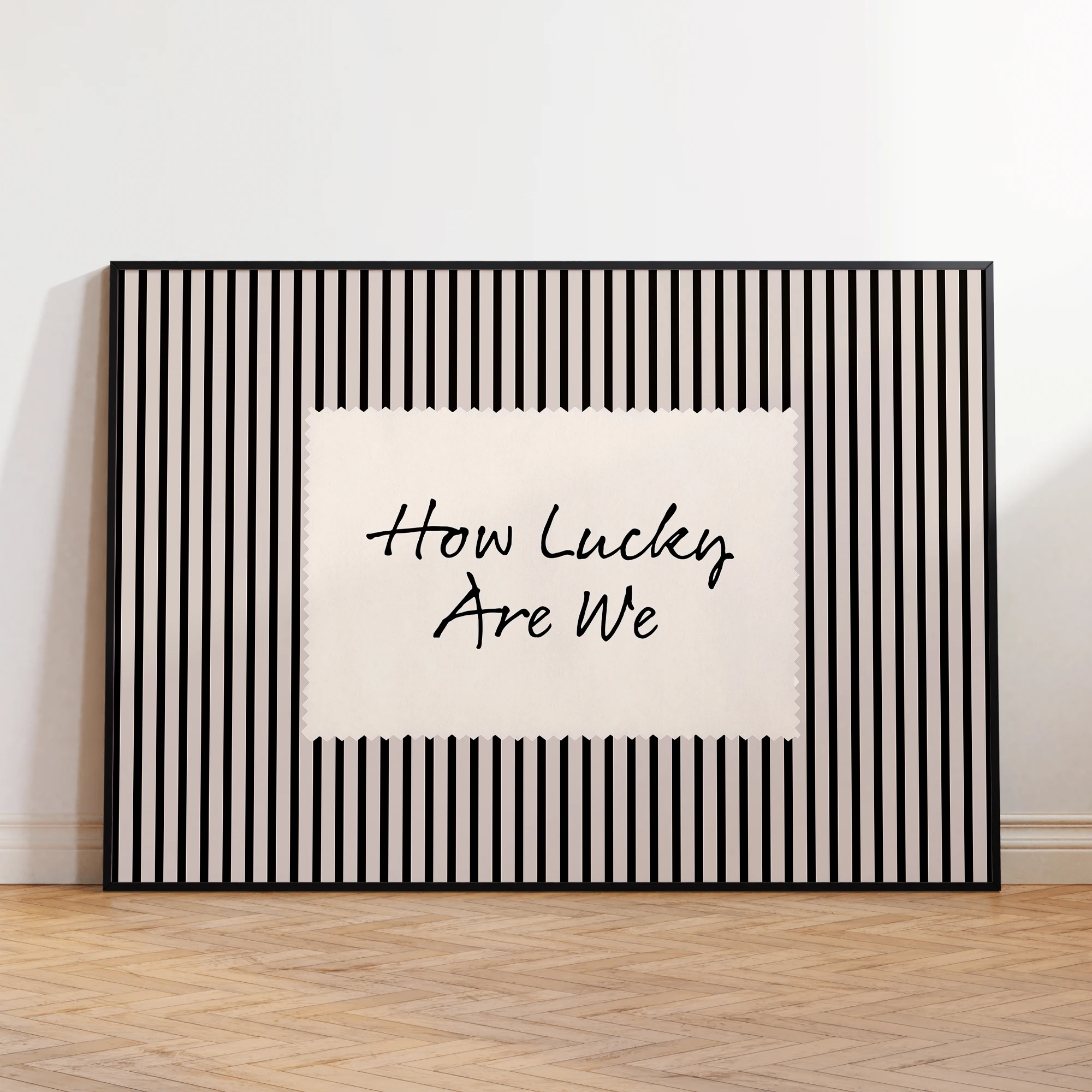 Retro 'How Lucky Are We' Vintage Black Striped Wall Art Print Canvas Painting Poster Picture For Living Room,Bedroom Home Decor