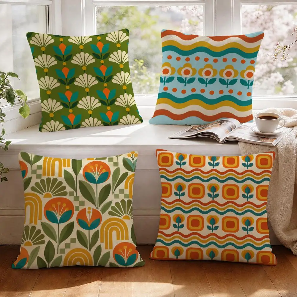 Mid-century Geometry Cushion Cover 1/4Pcs Linen Throw Pillow Covers Double-Side Print Sofa Couch Living Room Decor