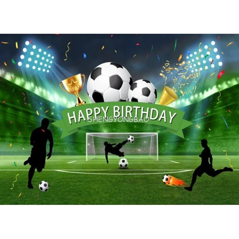 Soccer Theme Happy Birthday Photography Backdrop Props Boy Party Decorations Grass Lawn Football Field Studio Background Banner