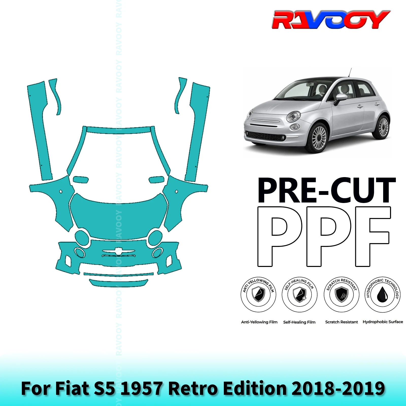 For Fiat S5 1957 Retro Edition 2018-2019 Full Front+Rockers Pre-Cut Paint Protection Film PPF Stone Chip Kit | Clear/Matte/Black