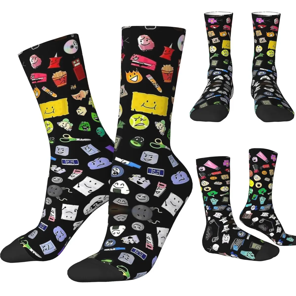 Funny Battle For Dream Island Game BFB TPOT Full Cast Football Socks Polyester Middle Tube Socks for Women Men