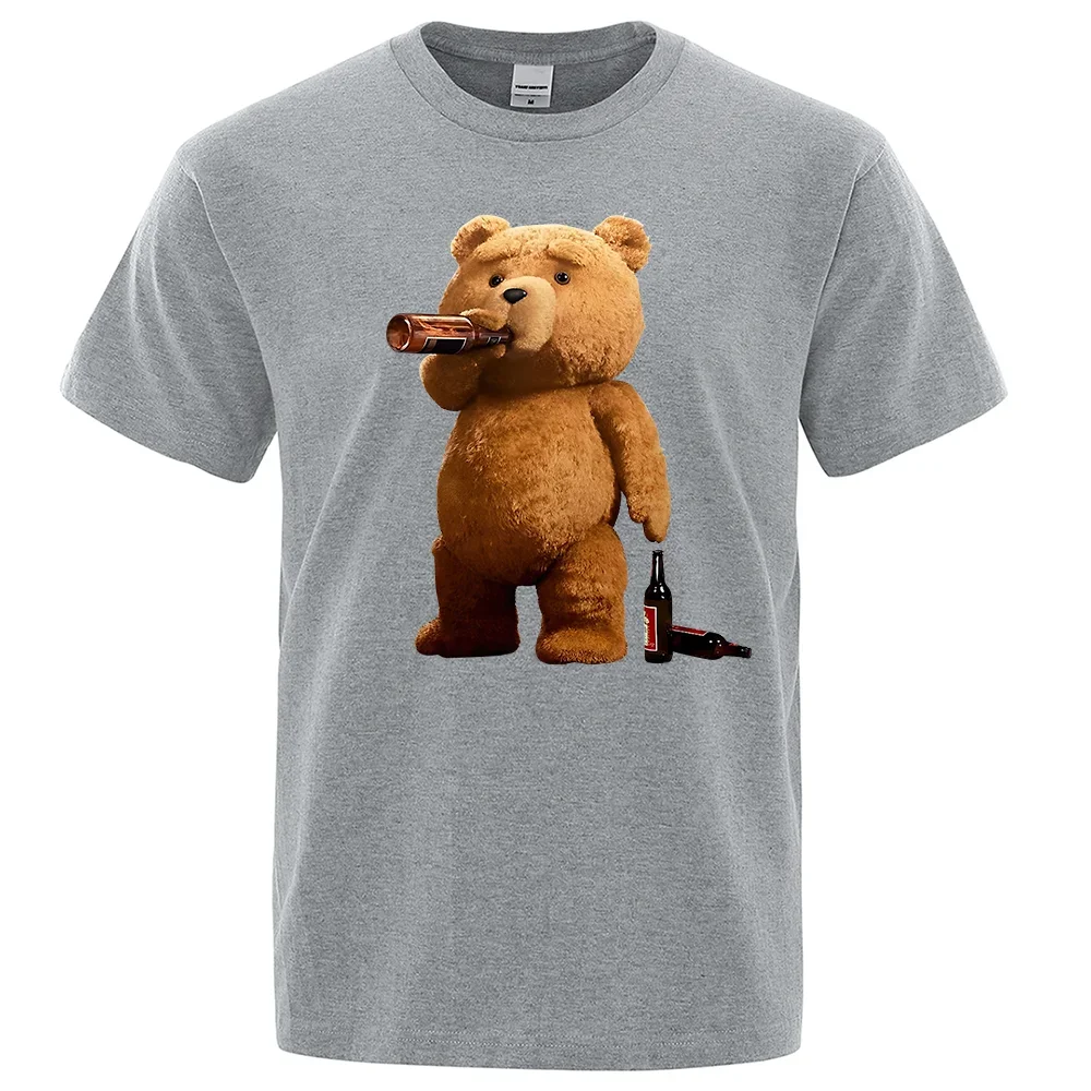 Lovely Ted Bear Drink Beer Poster Funny Printed T-Shirt Men Fashion Casual Short Sleeves Loose Tee Street Hip Hop Tops
