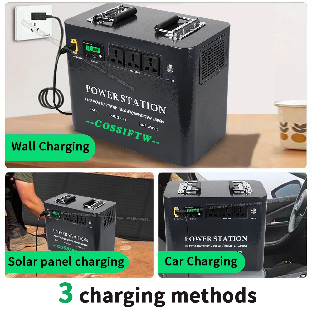 

Portable Power Station 1500W Battery Outdoor Camping Station with QC3.0 Tpye18W AC Output for RV Travel Emergency Backup