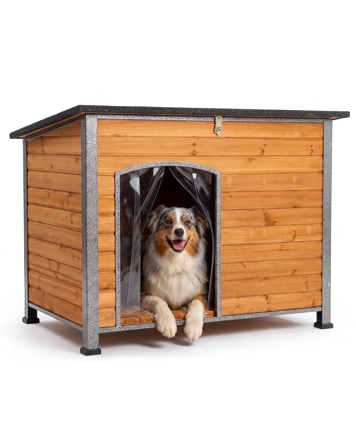 Dog House Outdoor,Weatherproof Kennel with Iron Frame