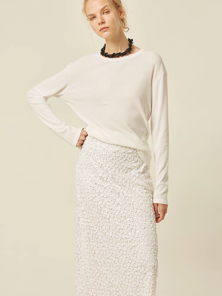 

Двухслойная юбка BONUET из тутового шелка с 3D-эффектом, белая, прямая, длинная, в форме трубки